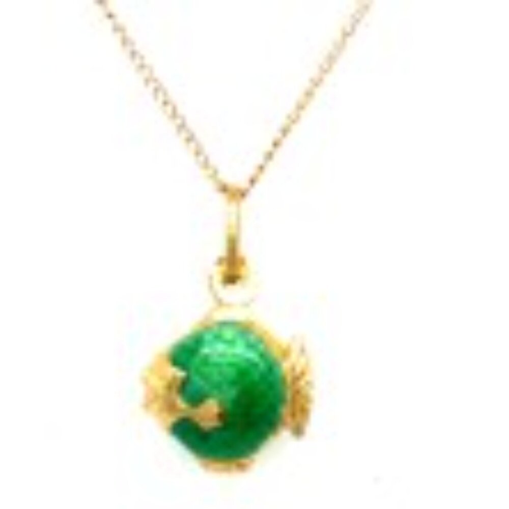 14K Men's Green Enamel Tiger Barb Fish  Pendant - Picture 2 of 4